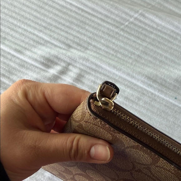 Coach Brown Signature Canvas Zip Wristlet - Picture 11 of 12